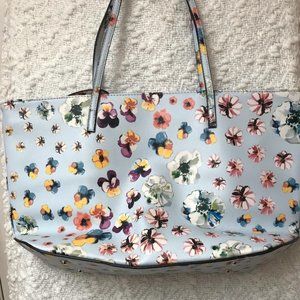 Nine West Soft Blue Floral Tote with Silver Trim